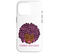 Carcasa para iPhone 16 Pro Black Women Queen Stronger Than Breast Cancer Pink Ribbon