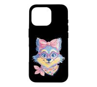Carcasa para iPhone 16 Pro Blue Fox Retrato Animal Lover Graphic Pink Glasses Bow