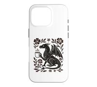 Carcasa para iPhone 16 Pro Boho Dragón Bebiendo Café Arte Popular Bestia Mítica