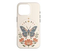 Carcasa para iPhone 16 Pro Boho Polilla Mariposa Floral Celestial Fases Lunares Naturaleza