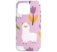 Carcasa para iPhone 16 Pro Bonito patrón de Alpacas con Flores moradas Adorable Alpaca