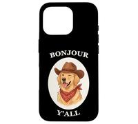 Carcasa para iPhone 16 Pro Bonjour Y'all Cowboy Golden Dog Retriever French Amante
