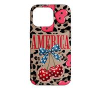 Carcasa para iPhone 16 Pro Brown Cheetah America Girls con Estampado de Leopardo, Cereza y Lazo