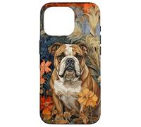 Carcasa para iPhone 16 Pro Bulldog Inglés Brindle White Floral Art Dog