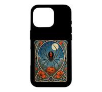 Carcasa para iPhone 16 Pro Calabaza Art Nouveau Black Widow Spider Halloween