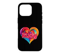 Carcasa para iPhone 16 Pro Camiseta Colorida con Nombre I Heart Love Rudy
