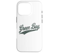 Carcasa para iPhone 16 Pro Camiseta Deportiva clásica con Texto en inglés Green Bay Wisconsin Varsity Script