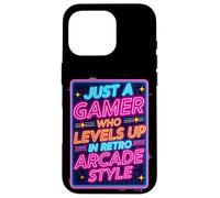 Carcasa para iPhone 16 Pro Camiseta para Videojuegos Estilo Arcade Retro de los 80 con diseño «Just a Gamer Who Levels Up»