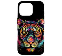 Carcasa para iPhone 16 Pro Cara de Tigre Colorida, Arte de Animales Salvajes, Gatos Grandes, Negro