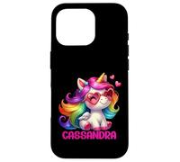 Carcasa para iPhone 16 Pro Cassandra - Unicornio Colorido con Nombre Personalizado para Mujeres y