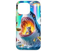 Carcasa para iPhone 16 Pro Cat Kitty Montando Fuego Respirando Tiburón Arco Iris Laser
