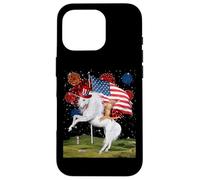Carcasa para iPhone 16 Pro Cat Unicorn 4th of July Patriotic American Flag Fireworks