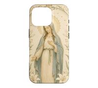 Carcasa para iPhone 16 Pro Católica Virgen María Floral Oración Arte Mirada Devocional