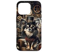 Carcasa para iPhone 16 Pro Chihuahua de Pelo Largo Steampunk Científico Loco