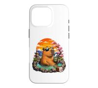 Carcasa para iPhone 16 Pro Chill Capybara Hot Spring Sunset Retro Funny Summer