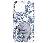 Carcasa para iPhone 16 Pro Chinoiserie Floral Sea Animal Supercute Sello Azul Manatí