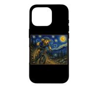 Carcasa para iPhone 16 Pro Ciclismo de montaña Golden Retriever Art Dog en Bike Trail