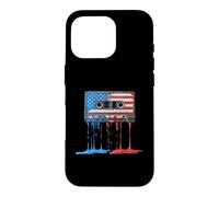 Carcasa para iPhone 16 Pro Cinta de Casete Retro de los años 80, Bandera Americana, Graffiti de Goteo de Estados Unidos