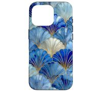 Carcasa para iPhone 16 Pro Coastal Art Déco patrón Abanico de Conchas Azul océano