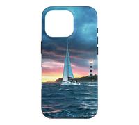 Carcasa para iPhone 16 Pro Coastal Lighthouse Sailboat Ocean Sunset Scenic Artwork
