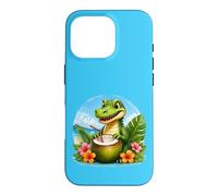 Carcasa para iPhone 16 Pro Cocodrilo Divertido en la Playa, Flores Tropicales de Coco