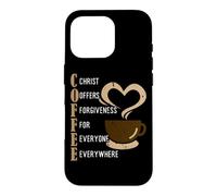 Carcasa para iPhone 16 Pro Coffee Christ Offers Forgiveness For Everyone Everywhere