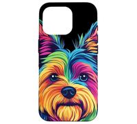 Carcasa para iPhone 16 Pro Colorido Yorkshire Terrier Rainbow Yorkie Dog Lover Negro