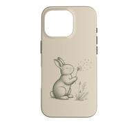 Carcasa para iPhone 16 Pro Conejo Amantes Soplando Diente De León Naturaleza Cottagecore Gráfico