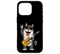 Carcasa para iPhone 16 Pro Cool Dog Rock Music Guitarra Tocando Gráfico Juguetón Vibr