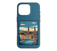 Carcasa para iPhone 16 Pro Copenhague Dinamarca Nyhavn Harbor Vintage Travel Artwork