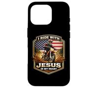 Carcasa para iPhone 16 Pro Corro con Jesús en mi corazón American Dirt Bike Rider USA