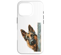 Carcasa para iPhone 16 Pro Curioso Pastor Alemán Peeking Dog Art