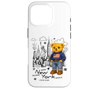 Carcasa para iPhone 16 Pro Cute American Teddy Bear Sketch Drawing, New York Teddy Bear