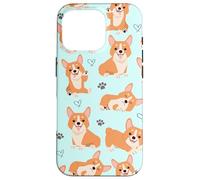 Carcasa para iPhone 16 Pro Cute Corgi Dog with Paws Lover in Aqua Turquoise Pattern