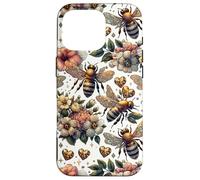 Carcasa para iPhone 16 Pro Cute Heart and Flower Pattern For Women with Honey Bees