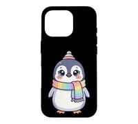 Carcasa para iPhone 16 Pro Cute Kawaii Penguin Rainbow Beanie Scarf Winter