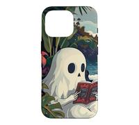 Carcasa para iPhone 16 Pro Cute Spooky Ghost Reading Book Summer Tropical Beach Reader