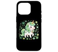 Carcasa para iPhone 16 Pro Cute Unicorn Shamrock St Patricks Day Girls Kids Lepricorn