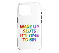 Carcasa para iPhone 16 Pro Despierta es Hora de pecar Texto Divertido del Arco Iris