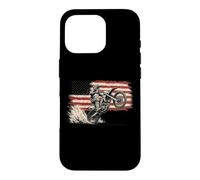 Carcasa para iPhone 16 Pro Dirt Bike American Flag Motocross Biker Vintage USA Cool