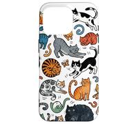 Carcasa para iPhone 16 Pro Divertido Gato Doodle Patrón Colorido Amante De Las Mascotas