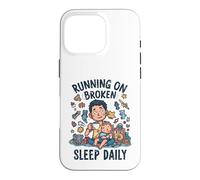 Carcasa para iPhone 16 Pro Divertido niño Cansado Nuevo papá Corriendo en el sueño Roto Diario