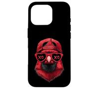 Carcasa para iPhone 16 Pro Divertido Pájaro Rojo Cardenal Norteño Gafas Sol Ilustración