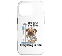 Carcasa para iPhone 16 Pro Divertido Pug Enfermera Humor Estresado RN Cita Amante de los Perros
