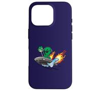 Carcasa para iPhone 16 Pro Divertido UFO UAP Alien Hotrod Platillo Volador Diseño de Dibujos Animados