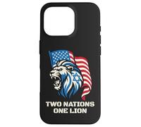 Carcasa para iPhone 16 Pro Dos Naciones Un León - Diseño Patriótico de Estados Unidos Israel
