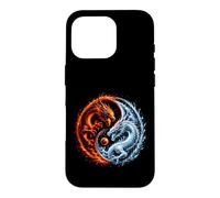 Carcasa para iPhone 16 Pro Dragón de Fuego y Hielo Yin Yang Fantasía Arte japonés