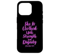 Carcasa para iPhone 16 Pro Ella está Vestida con Fuerza dignidad versículo bíblico