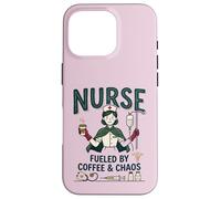 Carcasa para iPhone 16 Pro Enfermera Vintage Impulsado por Café & Caos RN Médico