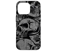 Carcasa para iPhone 16 Pro Estilo 90s Gris Negro Cráneos Tatuaje Tradicional Americano